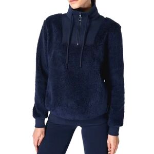 Sweaty Betty Shearling Navy Quarter‎ Zip Sweater